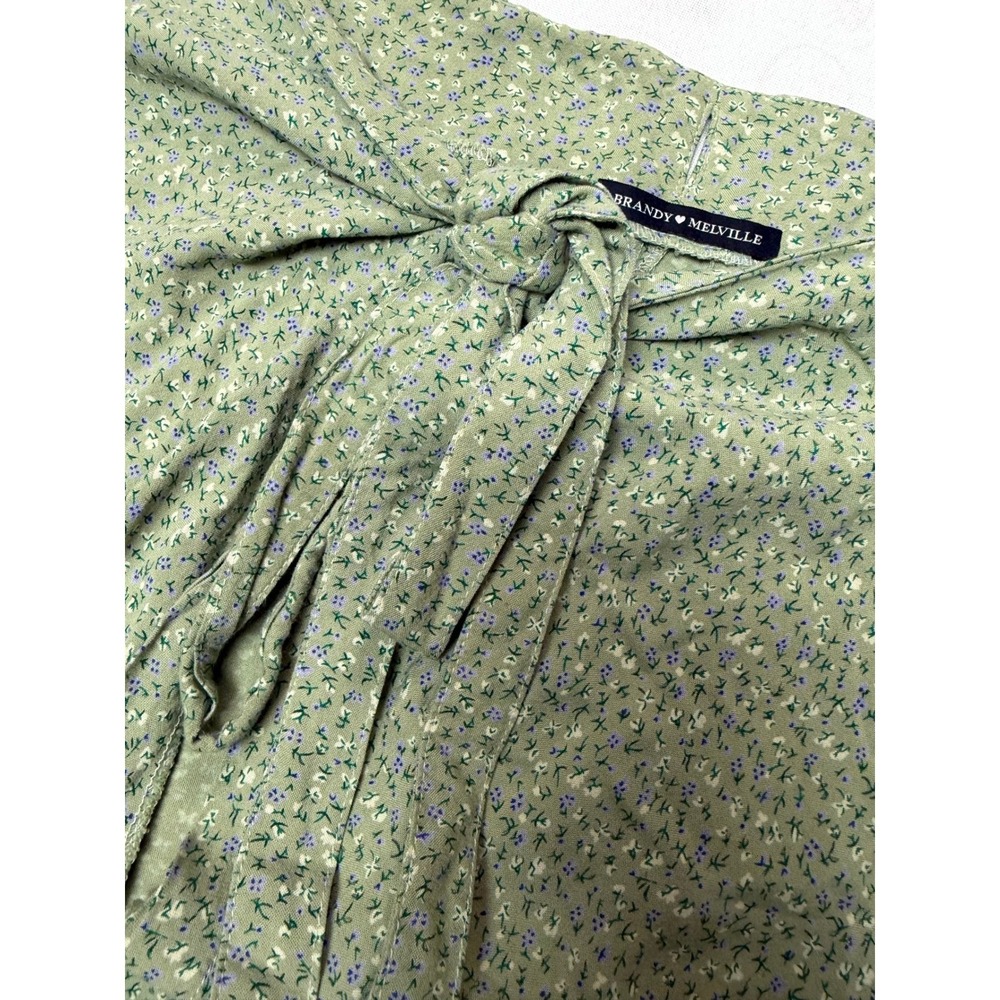 Brandy Melville Green Floral Wrap Mini Skirt Sage Ditsy Flower Coquette MD112 - Picture 4 of 7